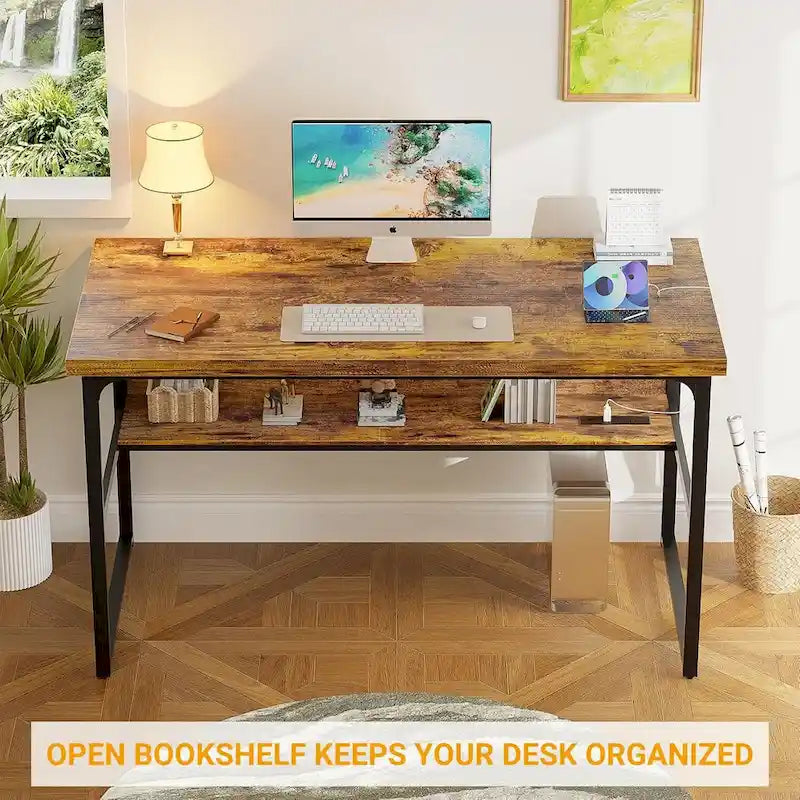 Bureau de direction/ordinateur avec plateau extra-épais, poste de travail de bureau simple, table d'étude/d'écriture avec prises de courant