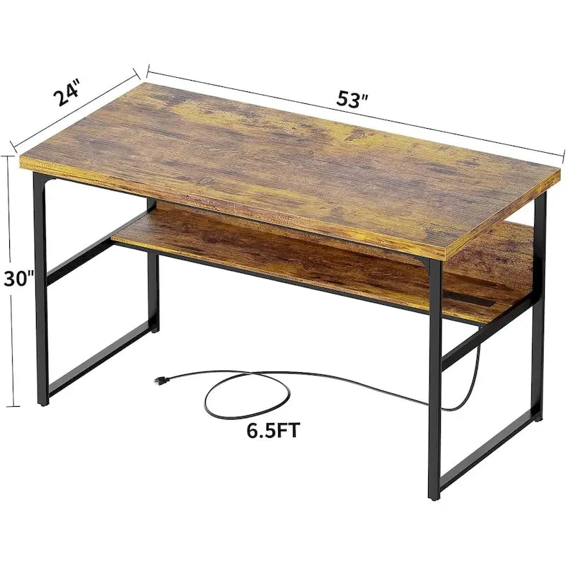 Bureau de direction/ordinateur avec plateau extra-épais, poste de travail de bureau simple, table d'étude/d'écriture avec prises de courant