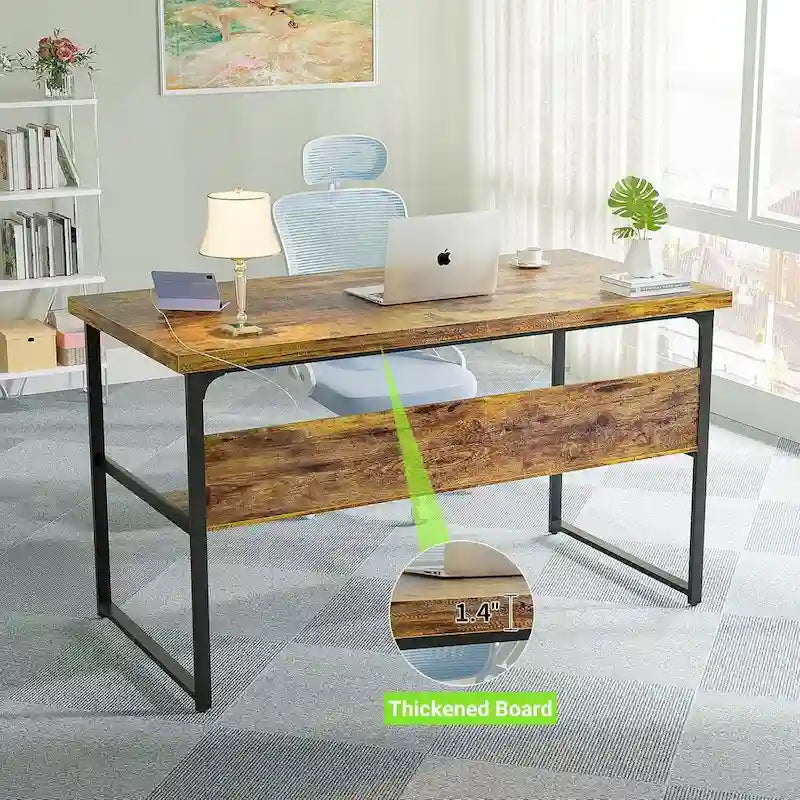 Bureau de direction/ordinateur avec plateau extra-épais, poste de travail de bureau simple, table d'étude/d'écriture avec prises de courant