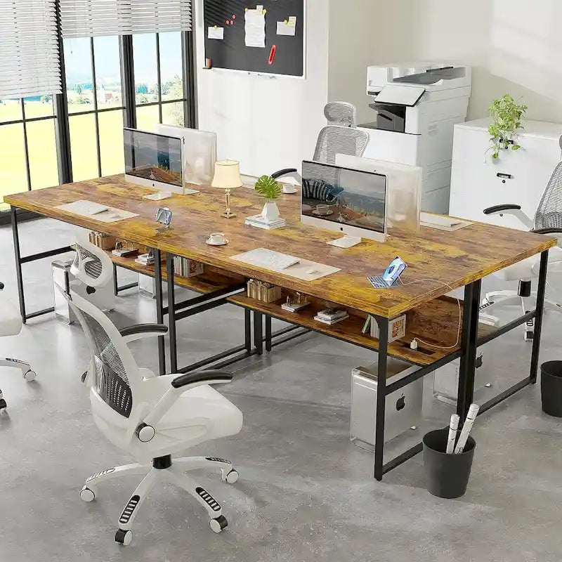 Bureau de direction/ordinateur avec plateau extra-épais, poste de travail de bureau simple, table d'étude/d'écriture avec prises de courant