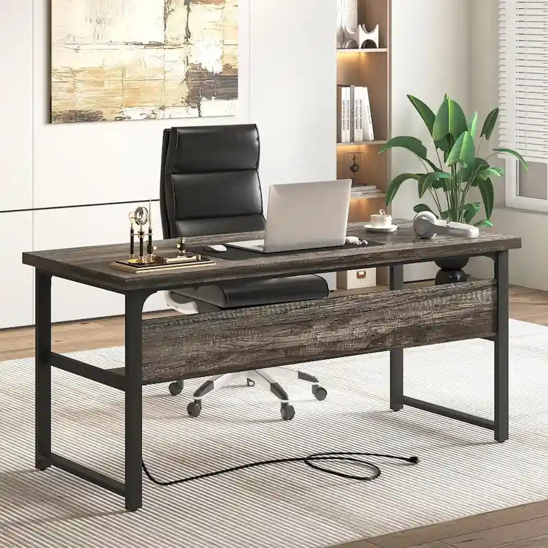 Bureau de direction/ordinateur avec plateau extra-épais, poste de travail de bureau simple, table d'étude/d'écriture avec prises de courant