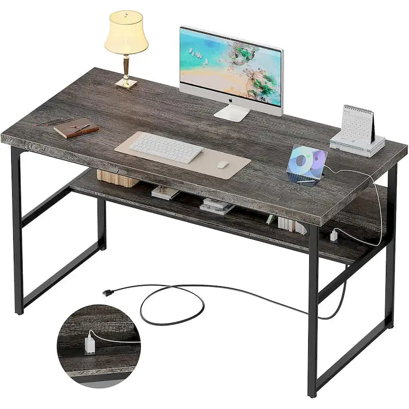 Bureau de direction/ordinateur avec plateau extra-épais, poste de travail de bureau simple, table d'étude/d'écriture avec prises de courant