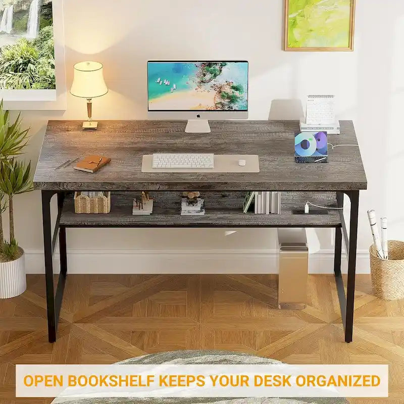Bureau de direction/ordinateur avec plateau extra-épais, poste de travail de bureau simple, table d'étude/d'écriture avec prises de courant