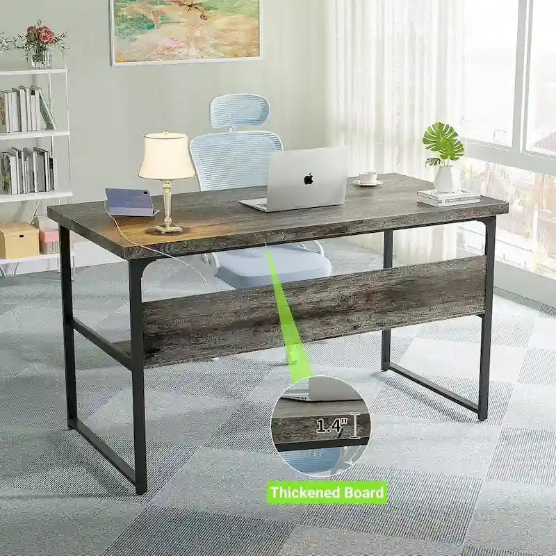 Bureau de direction/ordinateur avec plateau extra-épais, poste de travail de bureau simple, table d'étude/d'écriture avec prises de courant