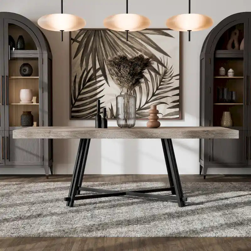 Ensemble de salle à manger moderne 7 pièces en bois massif noir Evrena de Furniture of America