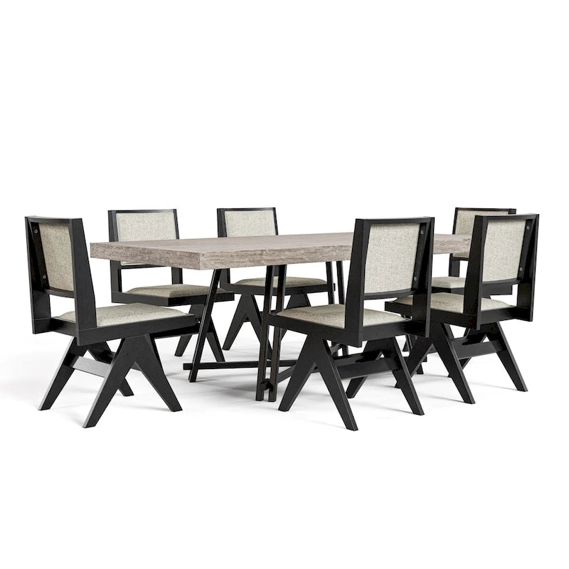 Ensemble de salle à manger moderne 7 pièces en bois massif noir Evrena de Furniture of America