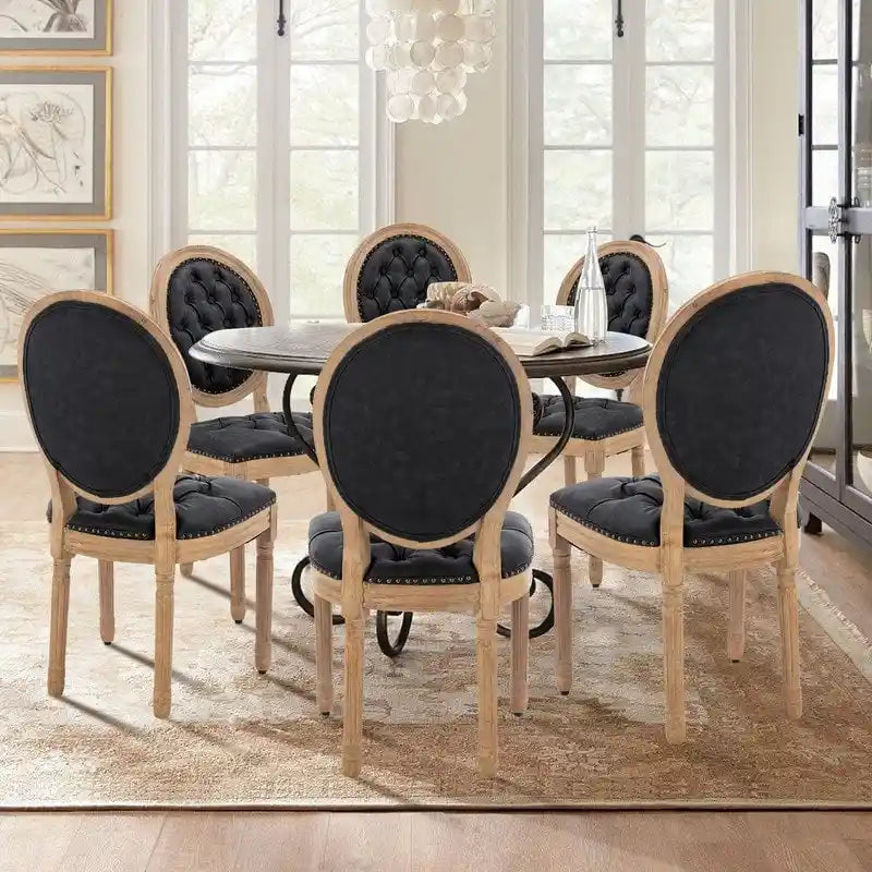 Chaise de salle à manger française avec garniture cloutée, lot de 6