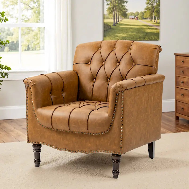 Fauteuil d'appoint capitonné en cuir végétalien