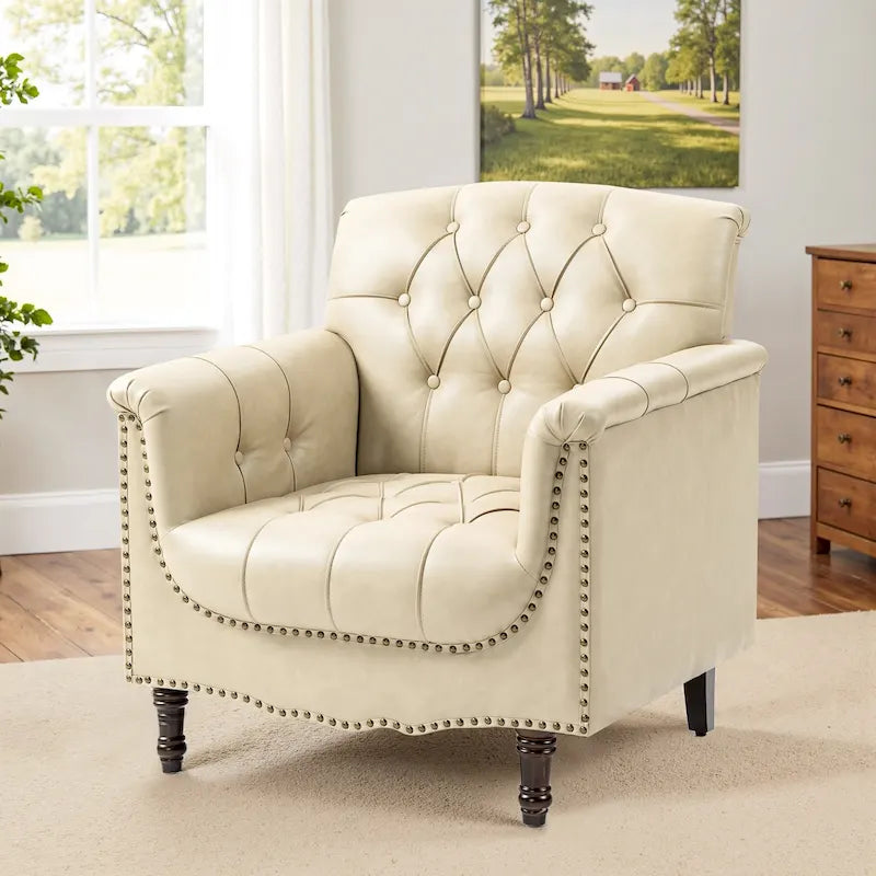 Fauteuil d'appoint capitonné en cuir végétalien