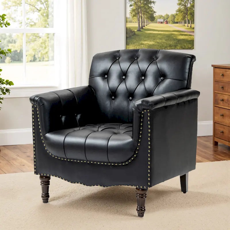 Fauteuil d'appoint capitonné en cuir végétalien