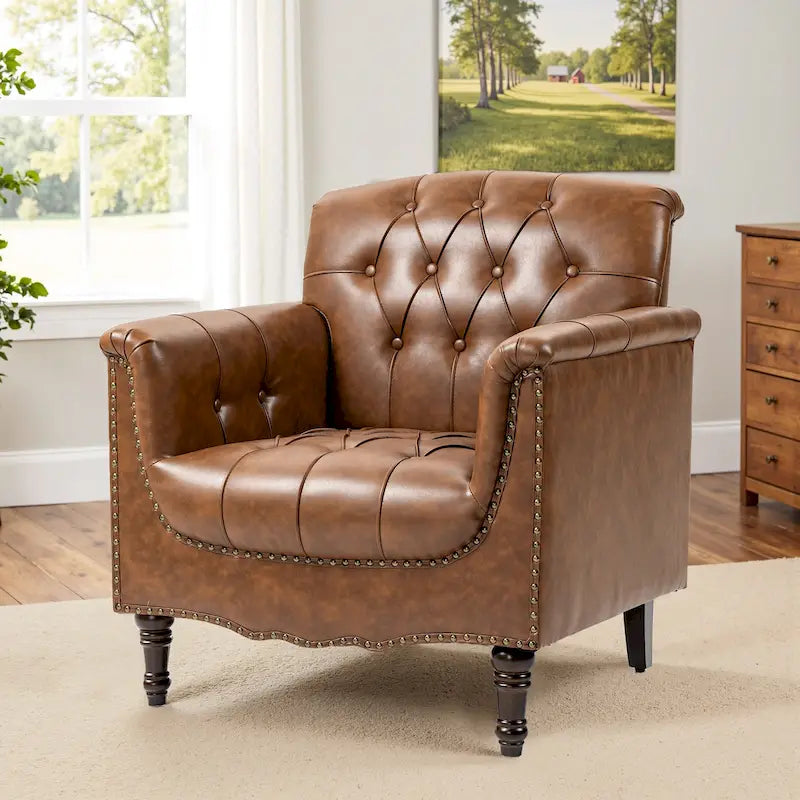 Fauteuil d'appoint capitonné en cuir végétalien