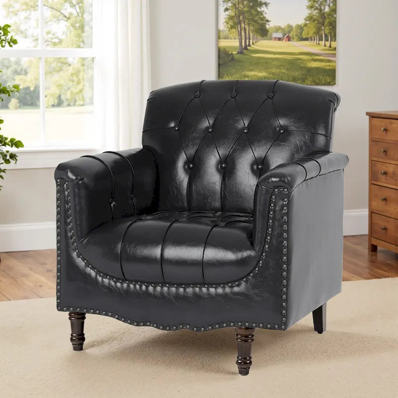 Fauteuil d'appoint capitonné en cuir végétalien