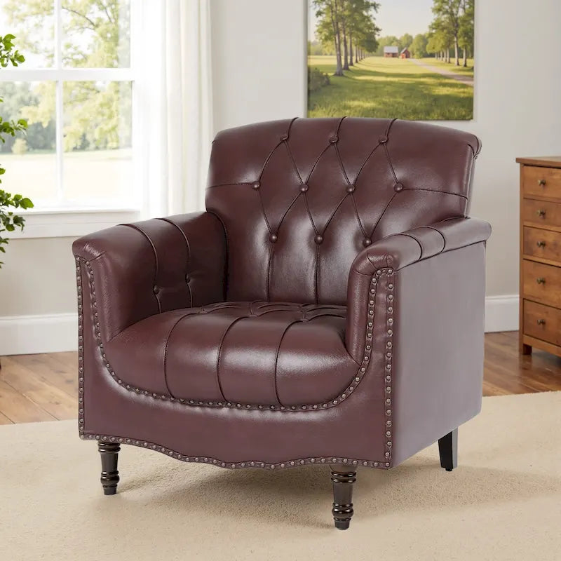 Fauteuil d'appoint capitonné en cuir végétalien