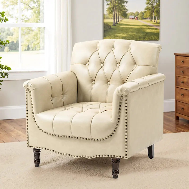 Fauteuil d'appoint capitonné en cuir végétalien