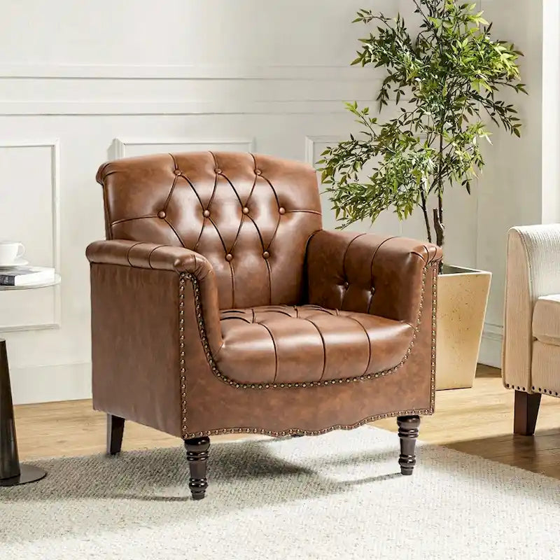 Fauteuil d'appoint capitonné en cuir végétalien