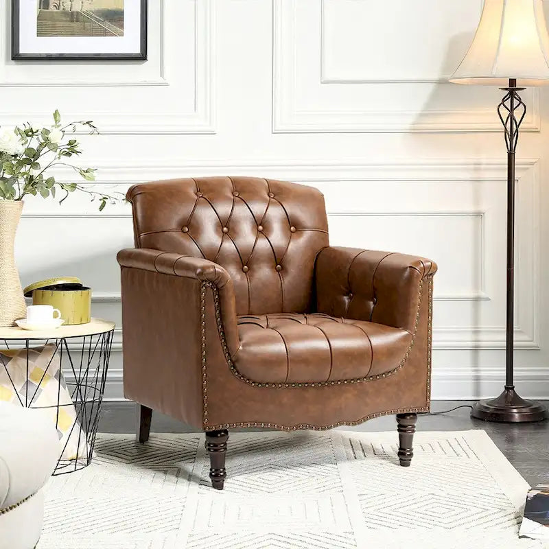 Fauteuil d'appoint capitonné en cuir végétalien