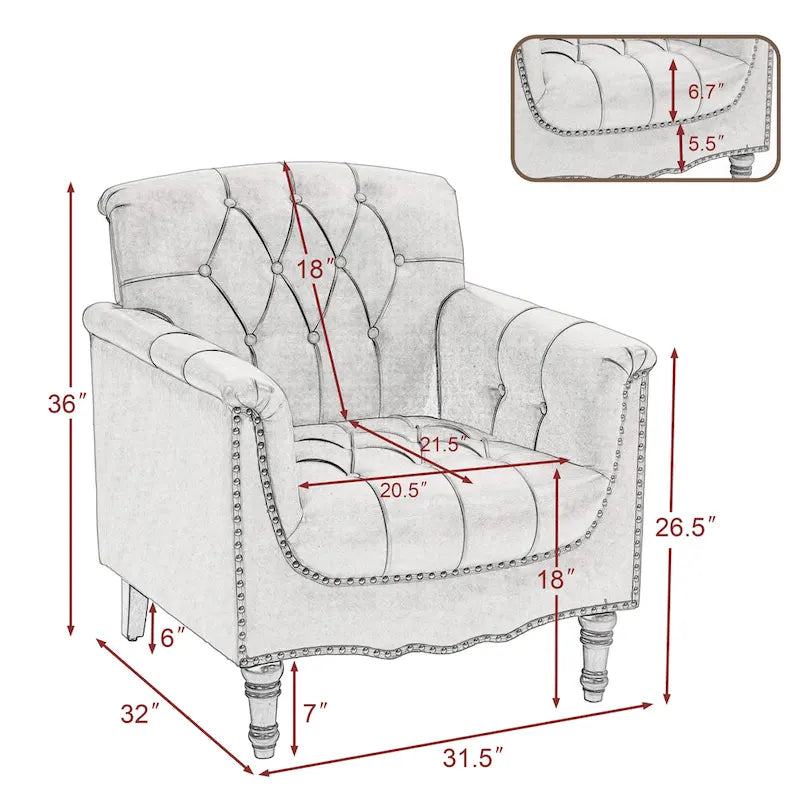 Fauteuil d'appoint capitonné en cuir végétalien