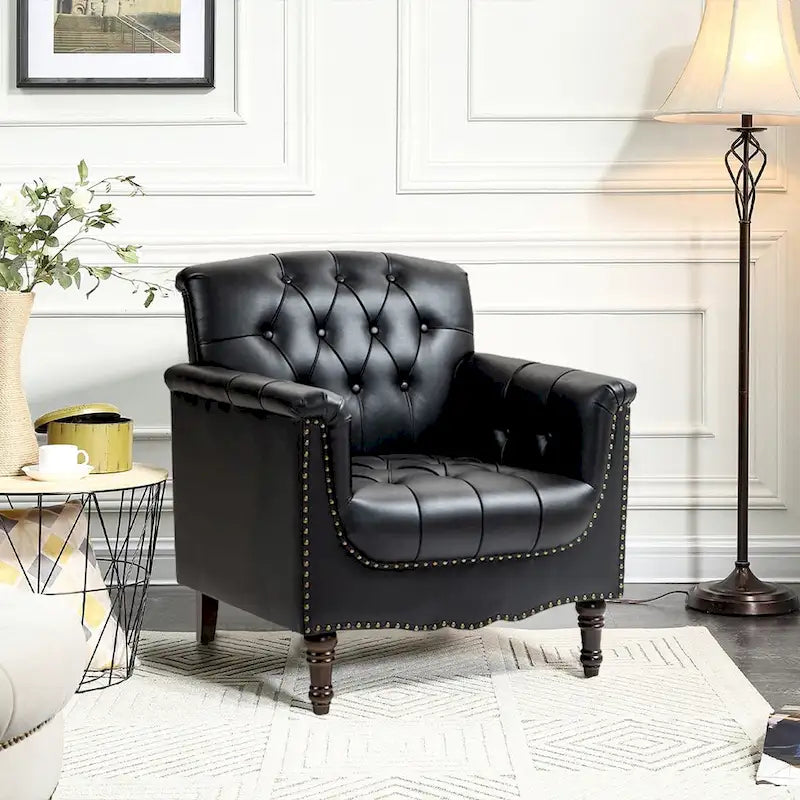 Fauteuil d'appoint capitonné en cuir végétalien