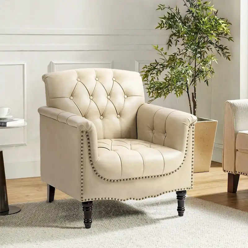 Fauteuil d'appoint capitonné en cuir végétalien