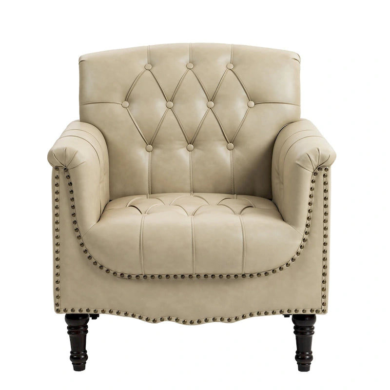 Fauteuil d'appoint capitonné en cuir végétalien