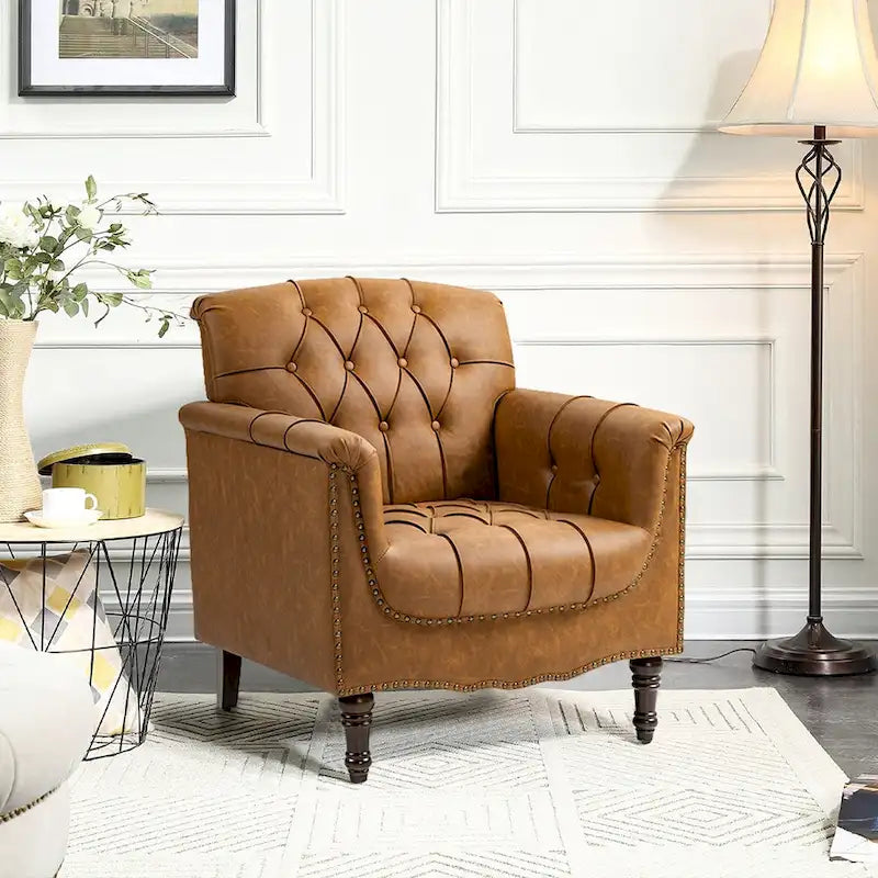 Fauteuil d'appoint capitonné en cuir végétalien