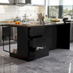 Îlot de cuisine avec tiroirs et placards vitrés, transformable en bureau