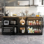 Îlot de cuisine avec tiroirs et placards vitrés, transformable en bureau