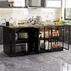 Îlot de cuisine avec tiroirs et placards vitrés, transformable en bureau