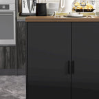Îlot de cuisine avec tiroirs et placards vitrés, transformable en bureau