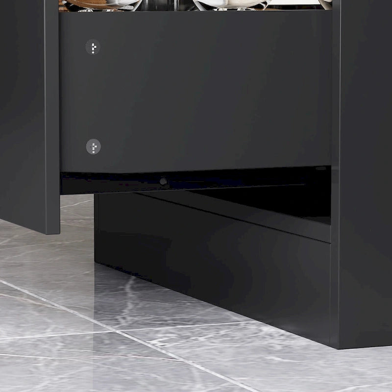 Îlot de cuisine avec tiroirs et placards vitrés, transformable en bureau