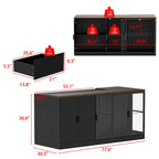Îlot de cuisine avec tiroirs et placards vitrés, transformable en bureau
