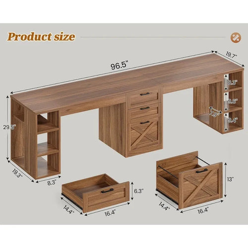 Bureau informatique 96,5 cm 3 tiroirs pour bureau à domicile 8 étagères ouvertes