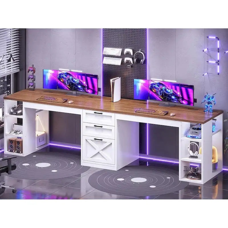 Bureau informatique 96,5 cm 3 tiroirs pour bureau à domicile 8 étagères ouvertes
