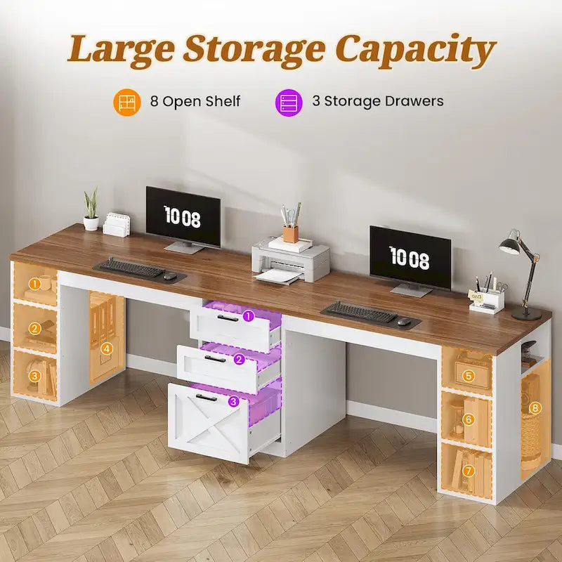 Bureau informatique 96,5 cm 3 tiroirs pour bureau à domicile 8 étagères ouvertes