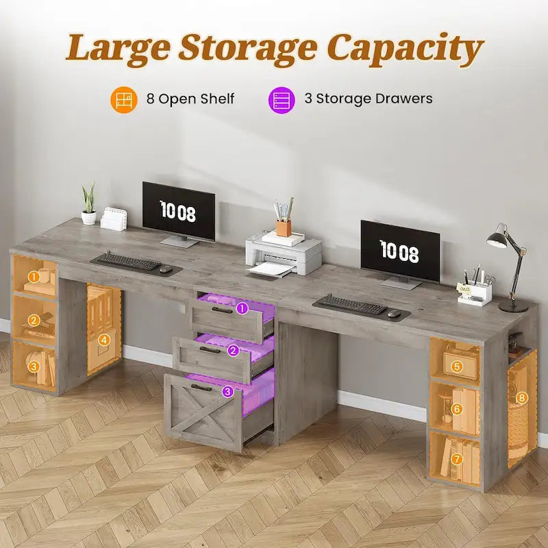 Bureau informatique 96,5 cm 3 tiroirs pour bureau à domicile 8 étagères ouvertes