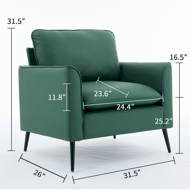 Fauteuil d'appoint rembourré vert moderne 25.99 avec coussins lombaires et coussins moelleux