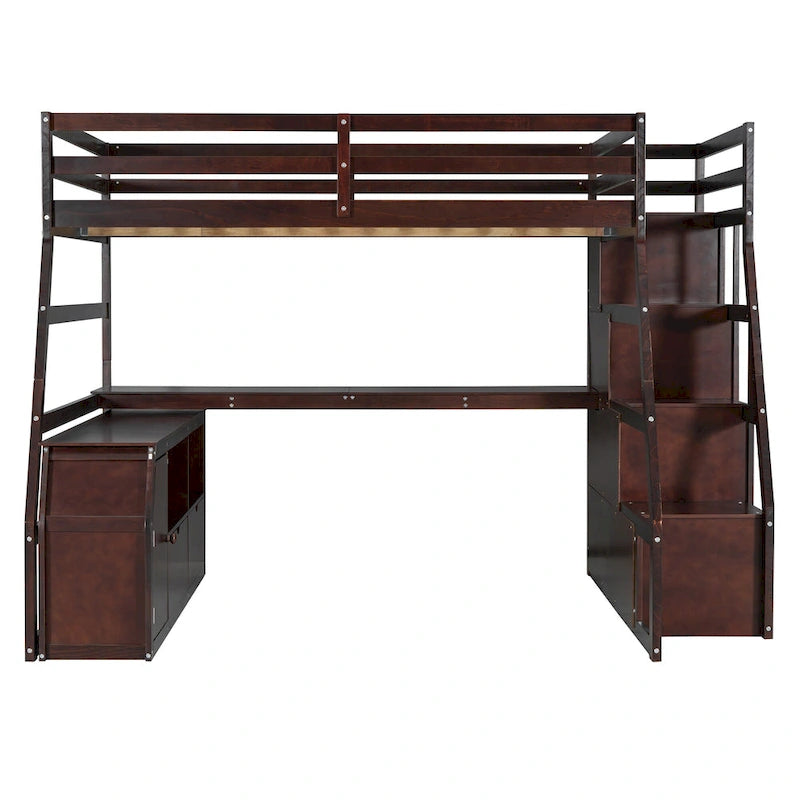 Lit mezzanine en pin avec bureau et rangements
