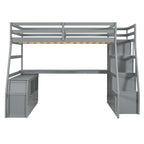 Lit mezzanine en pin avec bureau et rangements