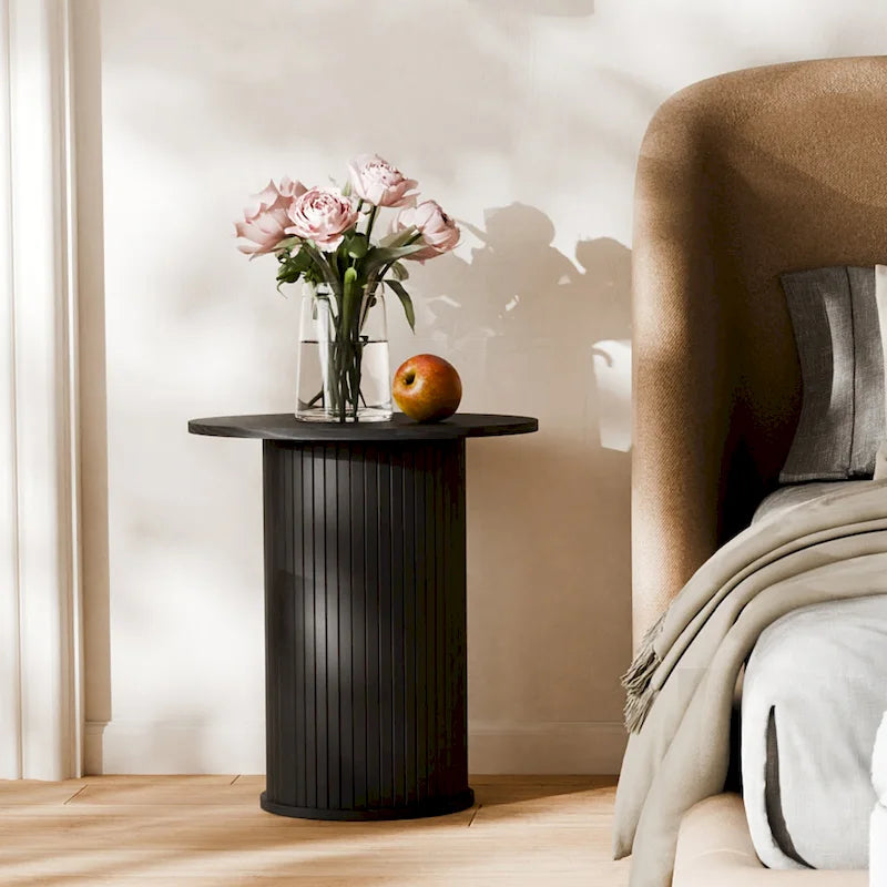 Table d'appoint tambour ronde, petite table d'appoint de style Mid-Century Modern pour salon, chambre à coucher