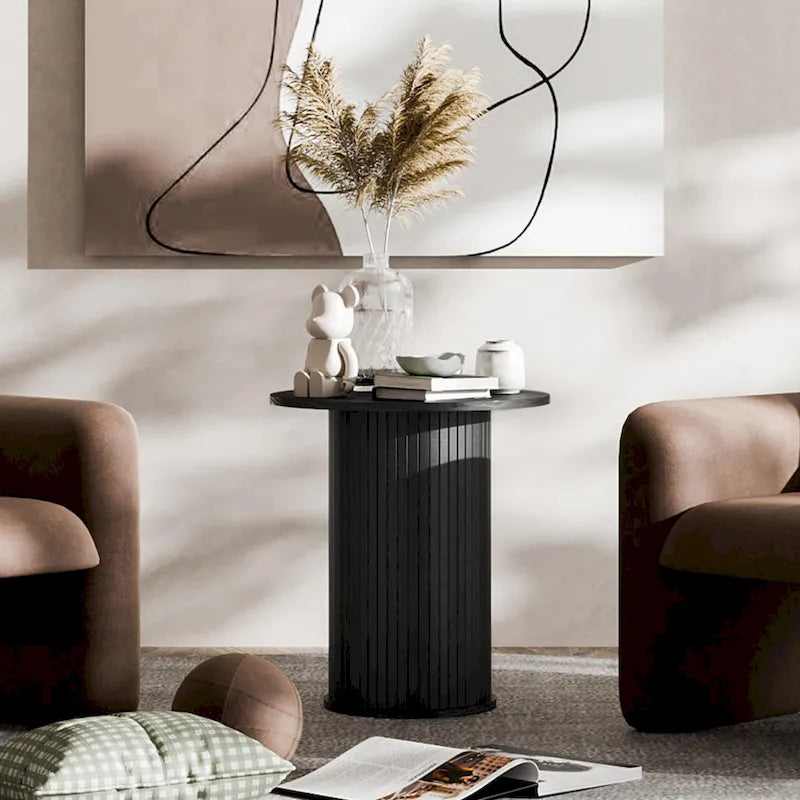 Table d'appoint tambour ronde, petite table d'appoint de style Mid-Century Modern pour salon, chambre à coucher