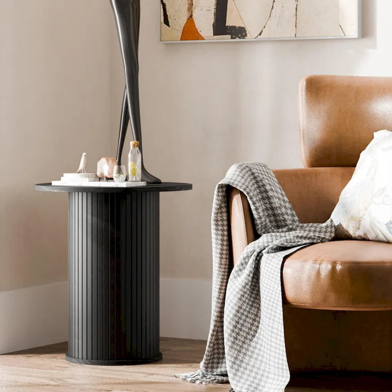 Table d'appoint tambour ronde, petite table d'appoint de style Mid-Century Modern pour salon, chambre à coucher