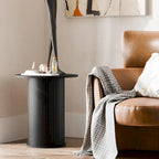 Table d'appoint tambour ronde, petite table d'appoint de style Mid-Century Modern pour salon, chambre à coucher