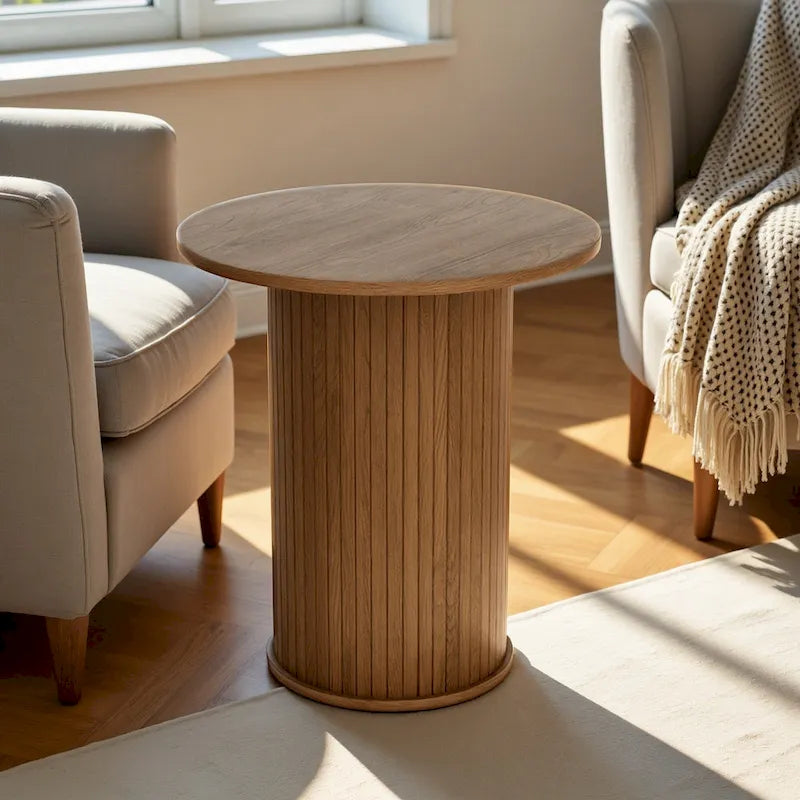 Table d'appoint tambour ronde, petite table d'appoint de style Mid-Century Modern pour salon, chambre à coucher