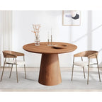 Table de salle à manger ronde pour 4-6 personnes, en bois naturel avec piétement conique en bois, table à manger rustique et minimaliste