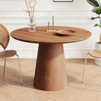 Table de salle à manger ronde pour 4-6 personnes, en bois naturel avec piétement conique en bois, table à manger rustique et minimaliste