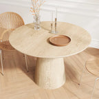 Table de salle à manger ronde pour 4-6 personnes, en bois naturel avec piétement conique en bois, table à manger rustique et minimaliste