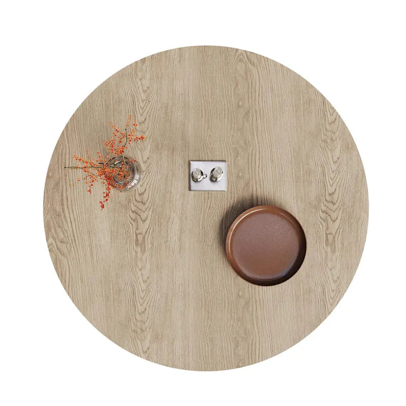 Table de salle à manger ronde pour 4-6 personnes, en bois naturel avec piétement conique en bois, table à manger rustique et minimaliste