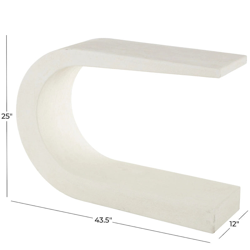 Console en bois en forme de C - Blanc - Décor Roche River - 12L x 44P x 25H
