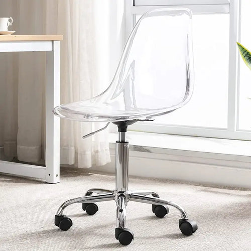 Chaise de bureau à roulettes sans accoudoirs, réglable en hauteur, en acrylique pivotant