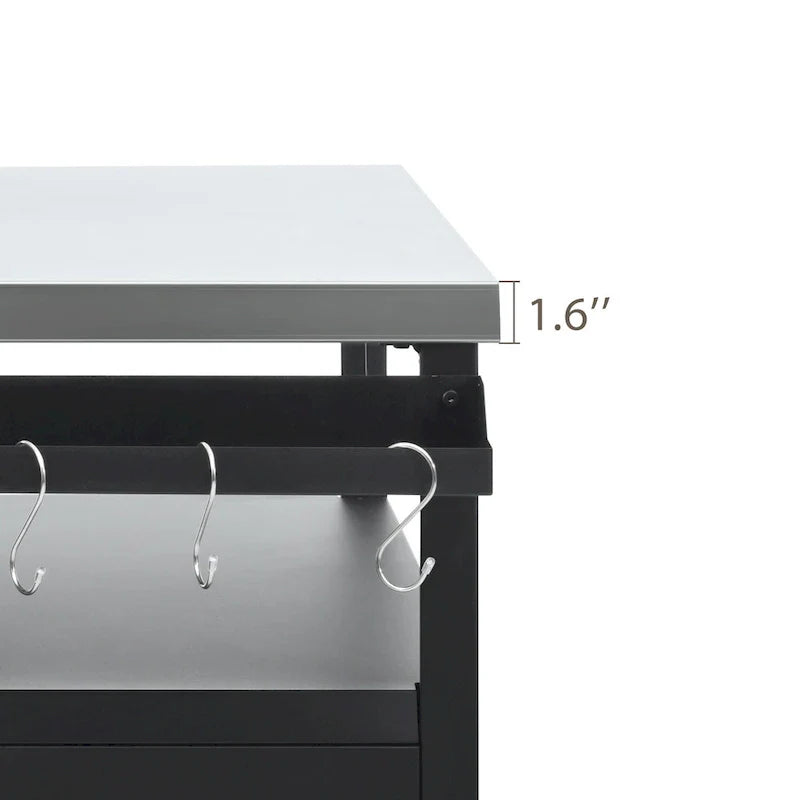 Ilot de cuisine extérieur avec plateau en acier inoxydable, table de chariot de barbecue en métal avec armoire de rangement - S.O.